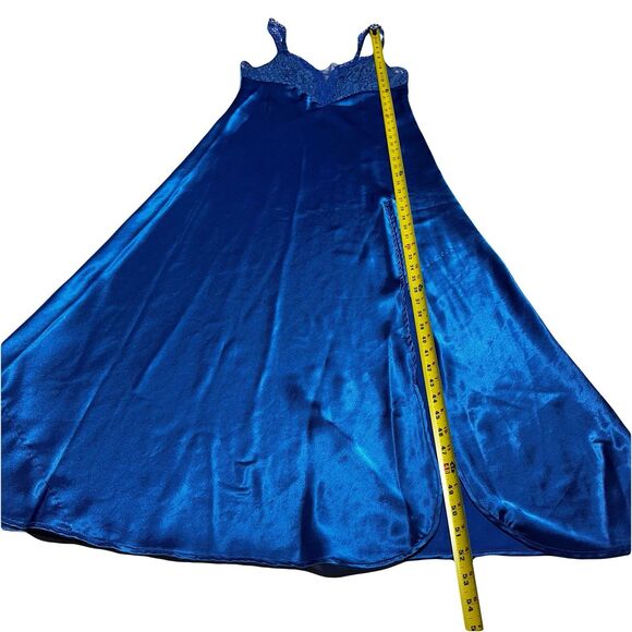 Vintage Victoria Secret Gold Label Slip Dress Long 90's Blue M Medium Satin Gown - Picture 11 of 12